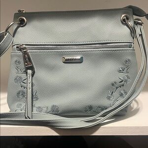 Rosetti Sky Blue Crossbody Bag with Floral Design